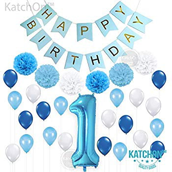 Happy 1st Birthday Balloons Banner First Number 1 Baby Boy Party Decoration Blue